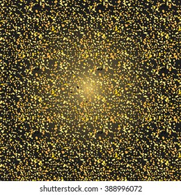 Gold texture on a black background. Holiday background. Golden explosion of confetti. Golden grainy abstract texture on a black background. Golden Lights Background. Vector illustration.
