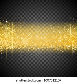 Gold texture on transparent background. Holiday background. Golden grainy abstract texture with light effects. Design element for web banner or Christmas card. Vector illustration.
