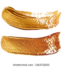Gold texture paint stain illustration. Hand drawn brush stroke . Abstract gold glittering textured art illustration. Vector illustration  