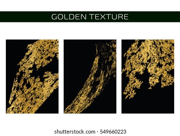 The gold texture. Gold spray on a black background.Set. Modern style