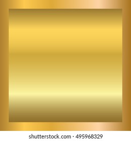Gold texture in square golden frame. Isolated gradient smooth material background. Textured bright metal light, shiny, reflection. Metallic blank decoration pattern. Abstract art Vector Illustration