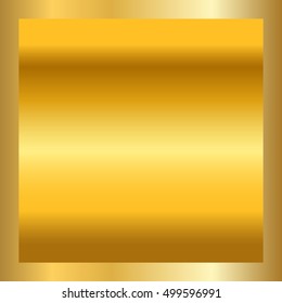 Gold texture in square golden frame. Isolated gradient smooth material background. Textured bright metal light, shiny, reflection. Metallic blank decoration pattern. Abstract art Vector Illustration