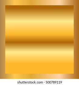 Gold texture in square golden frame. Gradient smooth material background. Textured bright metal light, shiny. Metallic blank decoration pattern. Abstract art banner, invitation. Vector Illustration