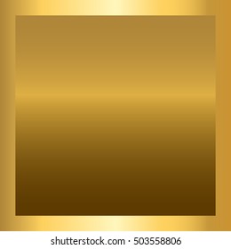 Gold texture in square golden frame. Gradient smooth material background. Textured bright metal light, shiny. Metallic blank decoration pattern. Abstract art banner, invitation. Vector Illustration