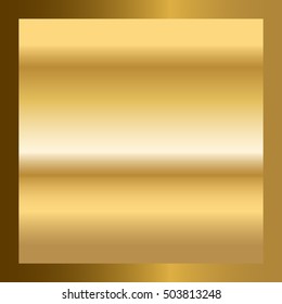 Gold texture in square golden frame. Gradient smooth material background. Textured bright metal light, shiny. Metallic blank decoration pattern. Abstract art banner, invitation. Vector Illustration