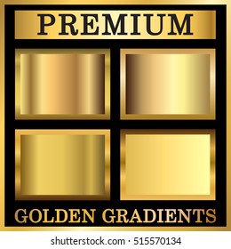 Gold texture square patterns in frame set. Light realistic, shiny, metallic golden gradient templates collection. Abstract metal decoration. Design for award, background. Vector Illustration