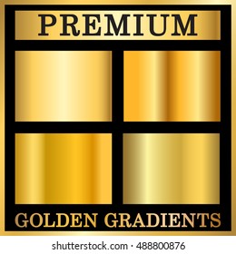 Gold texture square patterns set. Light realistic, shiny, metallic empty golden gradient templates collection. Abstract metal decoration. Design for award, sale, background, web Vector Illustration