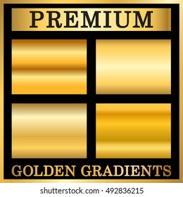 Gold texture square patterns set. Light realistic, shiny, metallic empty golden gradient templates collection. Abstract metal decoration. Design for award, sale, background, web Vector Illustration