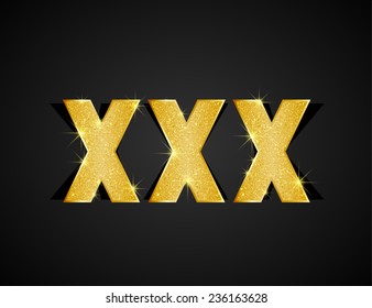 Gold texture XXX text on black background