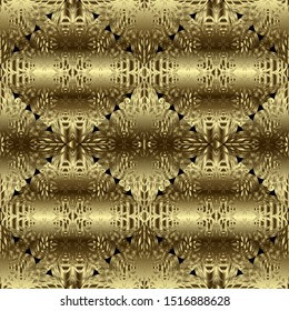 Gold textured 3d vector seamless pattern. Ornamental vintage golden background. Surface repeat luxury backdrop. Damask arabesque floral grunge ornament. Gold 3d wallpaper. Ornate endless texture.