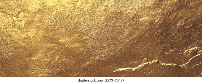 Gold textured background with a metallic sheen. The background features a rough, gold surface with shimmering gold highlights. Textured stone background vector. Gold background.