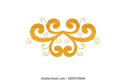 Gold textured decorative border in retro style. Vintage calligraphic vignette or divider for greeting card, wedding invitation, menu, postcard. Swirls ornament and page decoration. Vector illustration