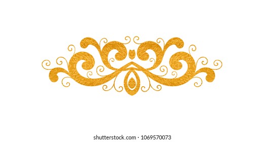 Gold textured decorative border in retro style. Vintage calligraphic vignette or divider for greeting card, wedding invitation, menu, postcard. Swirls ornament and page decoration. Vector illustration