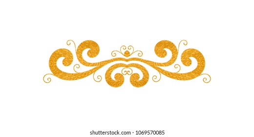 Gold textured decorative border in retro style. Vintage calligraphic vignette or divider for greeting card, wedding invitation, menu, postcard. Swirls ornament and page decoration. Vector illustration