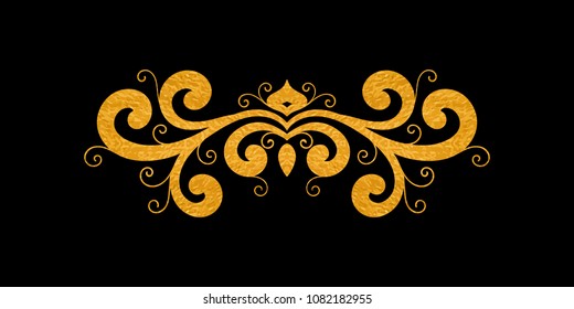 Gold textured decorative border in retro style. Vintage calligraphic vignette or divider for greeting card, wedding invitation, menu, postcard. Swirls ornament and page decoration. Vector illustration
