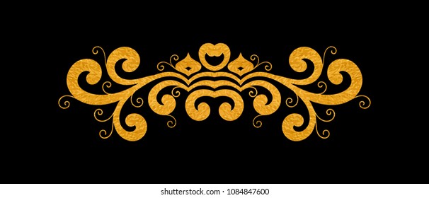 Gold textured decorative border in retro style. Vintage calligraphic vignette or divider for greeting card, wedding invitation, menu, postcard. Swirls ornament and page decoration. Vector illustration