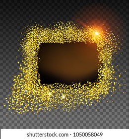 Gold textured  frame on dark background, shiny glitter vector illustration