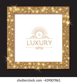 Gold Textured Frame. Shining Element. Luxury Design. Vector illustration