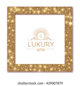 Gold Textured Frame. Shining Element. Luxury Design. Vector illustration