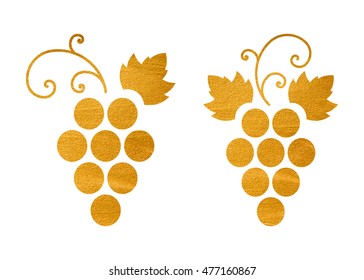 Gold textured grapes logo. Golden wine or vine logotype icon. Brand design element for organic wine, wine list, menu, liquor store, selling alcohol, wine company. Vector illustration.