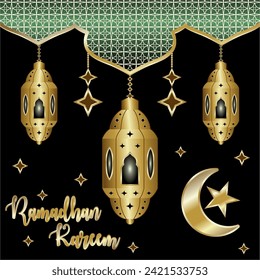 Gold textured lantern for Ramadan Kareem, greeting card for ramadan for muslims, Islamic Abstract Background.