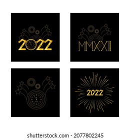 Elementos vectores decodativos de estilo de línea texturada de oro para el diseño de tarjetas de vacaciones o pegatinas. Año Nuevo y tema de Navidad. 2022.
