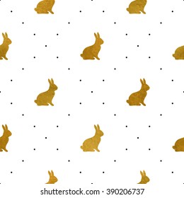 Gold textured rabbits. Seamless pattern for web, wallpaper, decals, spring/summer fashion fabric, textile, background for Easter greeting card or holiday decor.