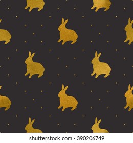 Gold textured rabbits. Seamless pattern for web, wallpaper, decals, spring/summer fashion fabric, textile, background for Easter greeting card or holiday decor.