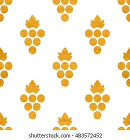 Gold textured seamless pattern of grapes on white background. Vintage design for textile, paper packaging, wrapping paper, fabric, banner, invitation, card, certificate, menu. Vector illustration.