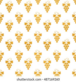 Gold textured seamless pattern of grapes on white background. Vintage design for textile, paper packaging, wrapping paper, fabric, banner, invitation, card, certificate, menu. Vector illustration.