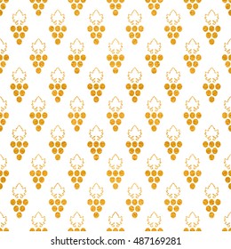 Gold textured seamless pattern of grapes on white background. Vintage design for textile, paper packaging, wrapping paper, fabric, banner, invitation, card, certificate, menu. Vector illustration.