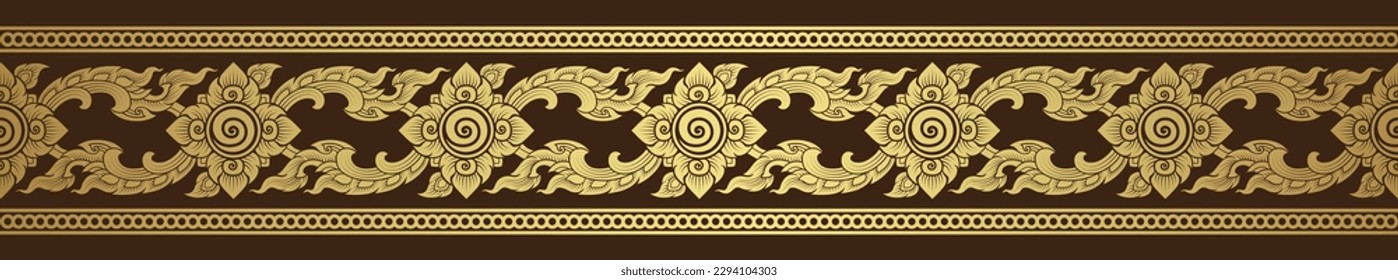 Arte tailandés de oro, elemento de templo budista y motivos de decoración de patrón de fondo para patrones de pilar, volantes, afiche, web, banner y ilustración vectorial de concepto de tarjeta