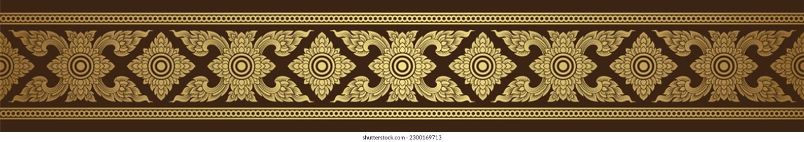 Arte tailandés de oro, elemento de templo budista y motivos de decoración de patrón de fondo para patrones de pilar, volantes, afiche, web, banner y ilustración vectorial de concepto de tarjeta