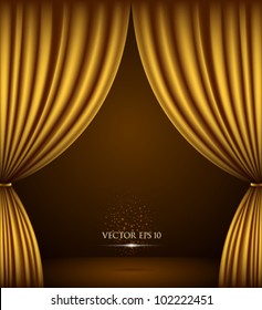 Gold theater curtain classic background. vector illustration