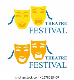 Gold theatrical masks. Comedy and tragedy, Theatre masks isolated on white. vector illustration.