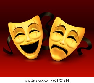 Tragedy Theater Drama Mask in Gold - Vectorjunky - Free Vectors, Icons ...