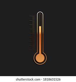 Gold Thermometer icon isolated on black background. Long shadow style. Vector.