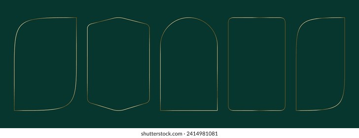 Gold thin arch frame. Minimalistic aesthetic line shape door or window. Modern arch border in trendy delicate celestial style. Vector design outline element - geometric shape for banner, post, poster.