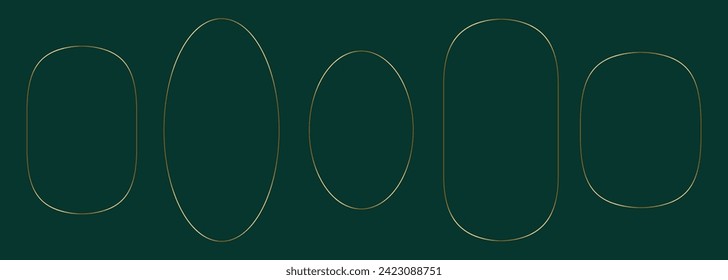 Gold thin arch frame. Minimalistic aesthetic line shape door or window. Modern arch border in trendy delicate celestial style. Vector design outline element - geometric shape for banner, post, poster.