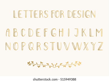 Gold thin font isolated on white background. Vector latin alphabet. Letters for design.