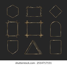 Dünner goldener Rahmen. Luxus Rechteck Form Linie Rand Vektor. Elegantes quadratisches Art-Deco-Element für erstklassiges Vintage Design. Geburtstag oder Hochzeit chic und minimale Ornament Kader mit Metall Farbverlauf