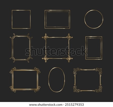 Gold thin frame. Luxury rectangle shape line border vector. Elegant square art deco boarder element for premium vintage design. Birthday or wedding chic and minimal ornament cadre with metal gradient