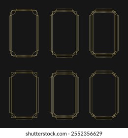 Gold thin frame set. Gold luxury geometric shiny line border with art deco style element