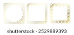 Gold thin frames set. Golden square borders in art deco style. Thin linear radiance rectangular elements collection. Yellow glowing shiny boarders pack. Vector bundle for photo, cadre, poster, card