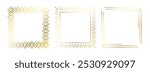 Gold thin frames set. Golden square borders in art deco style. Thin linear radiance rectangular elements collection. Yellow glowing shiny boarder pack. Vector bundle for photo, cadre, poster, card