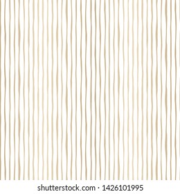 Gold Thin Hand Drawn Wavy Uneven Vertical Stripes On White Backrgound Vector Seamless Pattern. Classic Holiday Abstract Geo Texture. Modern Whimsical Print perfect for Textiles, Home Decor, Stationery