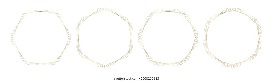 Gold thin linear hexagon frames. Stylish luxury ornate borders for certificates, story templates, invitations, modern linear minimalist design. Vector illustration
