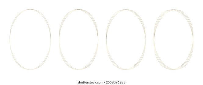 Gold thin linear oval frames. Stylish luxury ellipse, round borders for certificates, story templates, invitations, modern linear minimalist design. Vector illustration