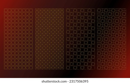 Gold thin metallic lines, seamless patterns pannels backgrounds