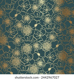 Gold Thin Outline Floral Pattern Background